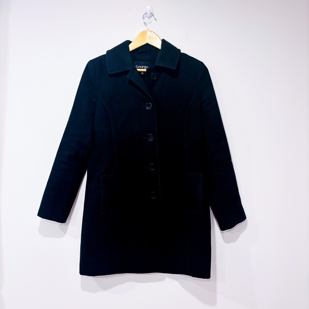 GEORGE Black trench coat classic silhouette | Minimalist |‎ X-Small